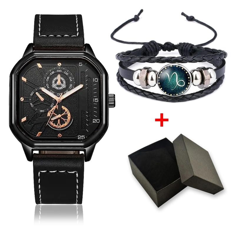 Kmb_12 En Ligne - 6Pcs/ Set -  Jam Tangan Kasual Pria Quartz Tali Kulit Set Gelang El1299 Na-138