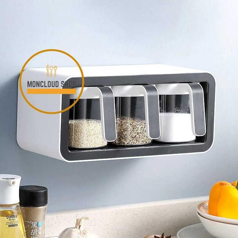 Tempat Bumbu Dapur Set Gantung Tempel Dinding Rak Bumbu Dapur Dinding Kotak Bumbu Dapur Set Sekat Mu