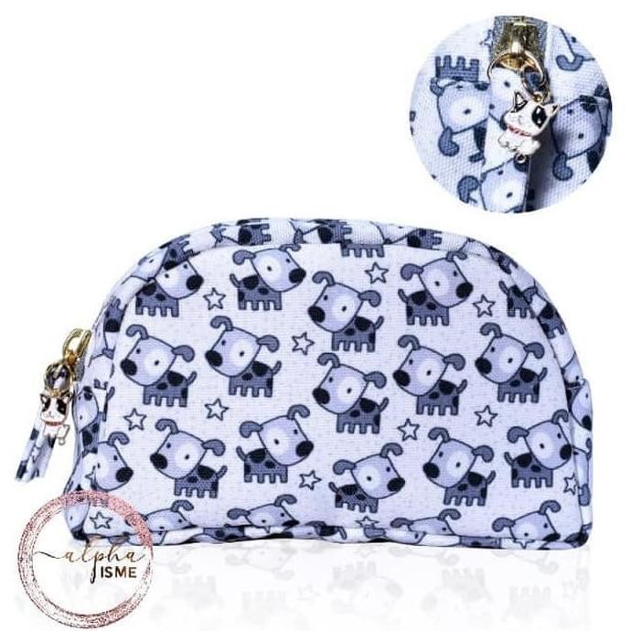 

alphaisme Monochrome Puppy Pouch Tempat Pensil Kosmetik dengan Charm