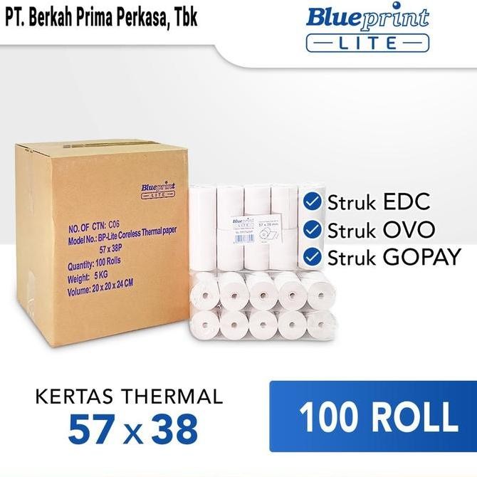 

TERMURAH - Kertas Thermal Kasir Struk EDC BLUEPRINT Lite 57x38 , 57 X 38 - 1 Dus