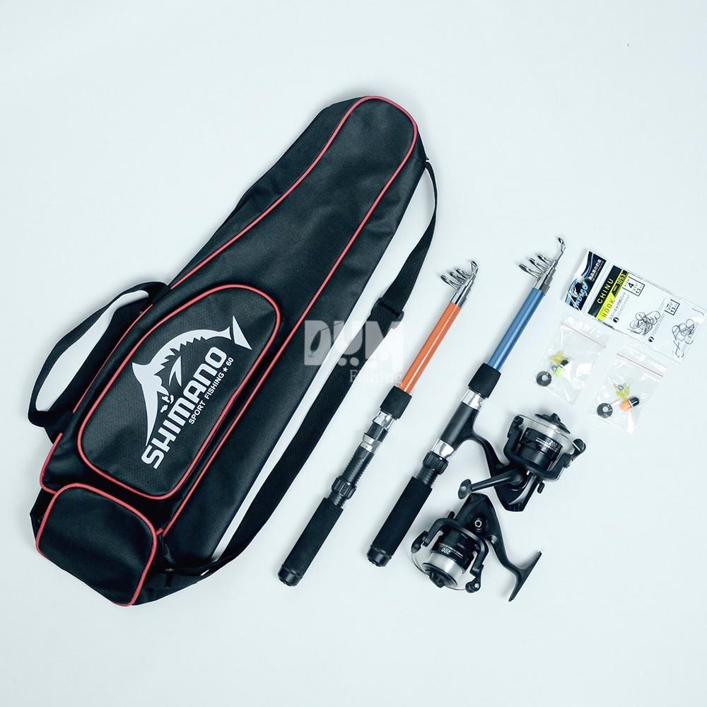 Terlaris Bayar Ditempat - 2 Set Pancingan Lengkap Joran Antena Reel 5Bb & Tas Shimano Siap Pakai