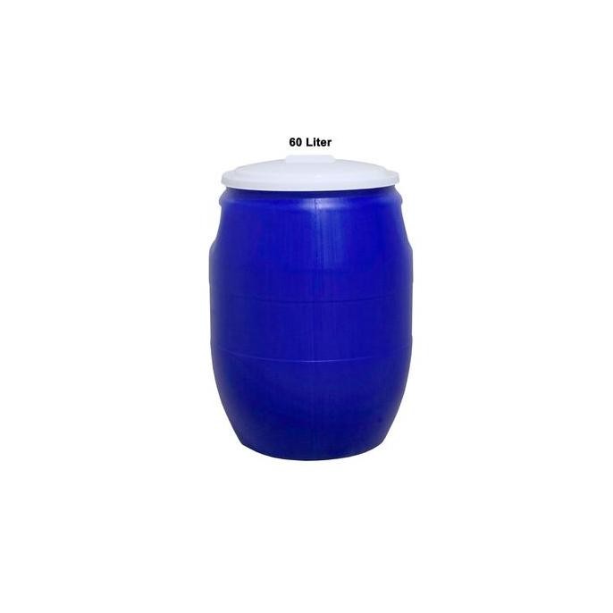 TERBARU - Tong Air + Tutup 60 Liter / Gentong / Drum Tempat Sampah Plastik Green Leaf 006 Putih Biru
