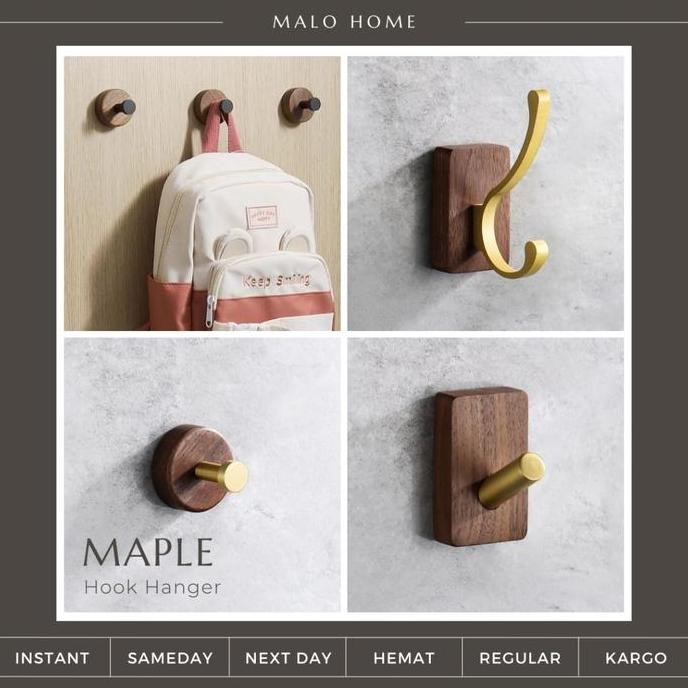 Malo Home - Maple Hook Hanger Premium Hook Baju Premium Kayu Gold Hook Stainless Baju Hook Topi Gant