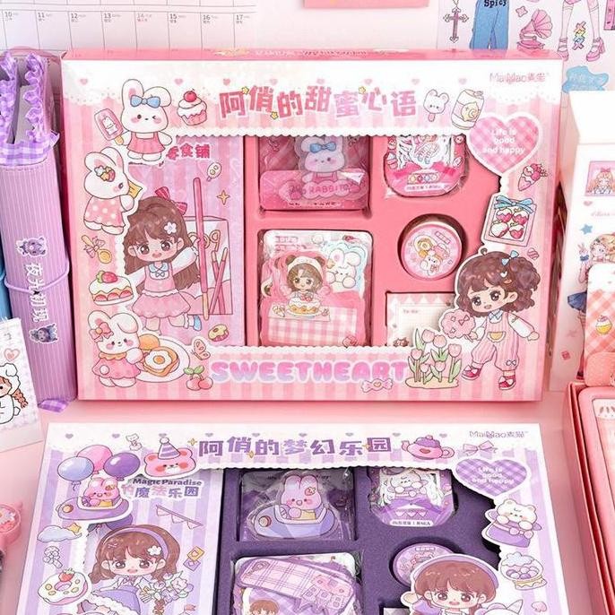 

7In1 Diary Set Gift Box Aqiao Jurnal Set Aesthetic Alat Tulis Premium