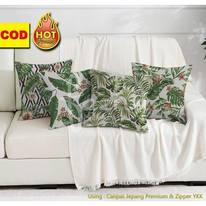 Sarung Cushion Bantal Sofa Kursi Tamu Motif Bunga Hijau 40X40