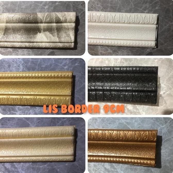 Border List Moulding Foam Sticker Lebar 9 Cm Panjang 2.3 M Gold Hitam Cream Marble