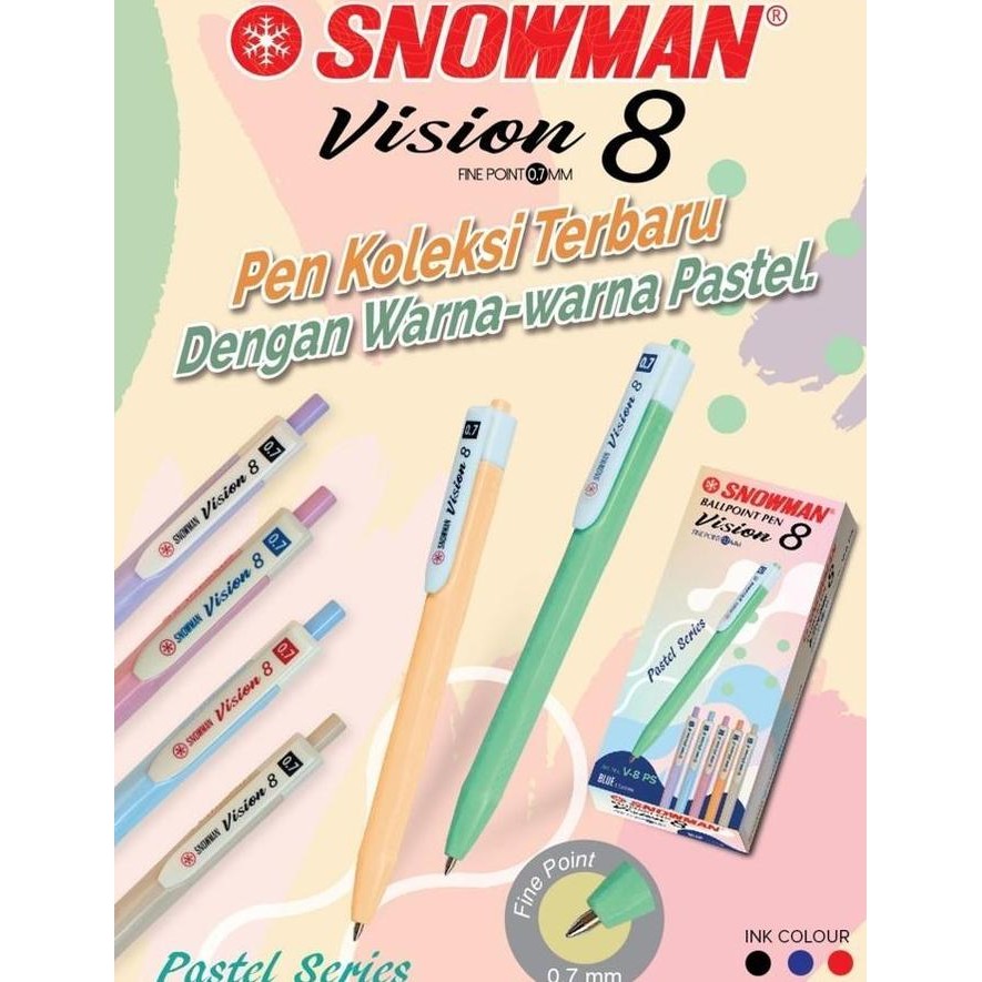 

Bolpen Pen Snowman V8 Pastel 0.7Mm / Pulpen Pastel Vision 8 - 1 Lusin