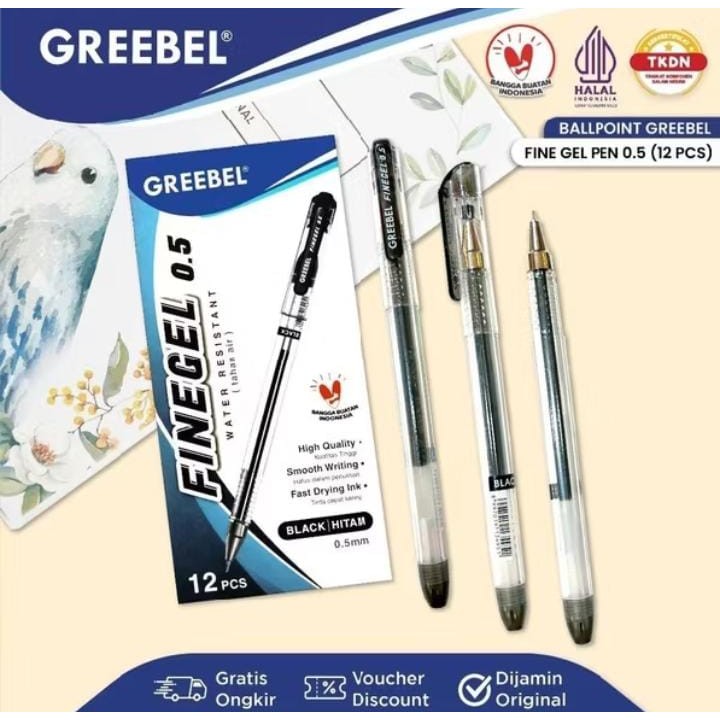 

( 1 PACK ) GREEBEL PULPEN GEL / Gel Pen Fine Gel GP - 501 0.5 Hitam / Ballpen Gel Ballpoint Gel