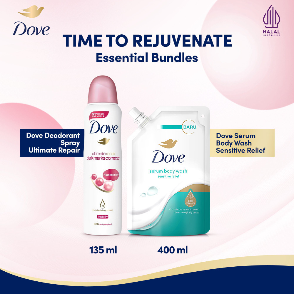 Buy 1 Dove Whitening Aerosol Ultimate Repair 135ml and 1 Dove Serum Body Wash Sensitive Relief 400ml