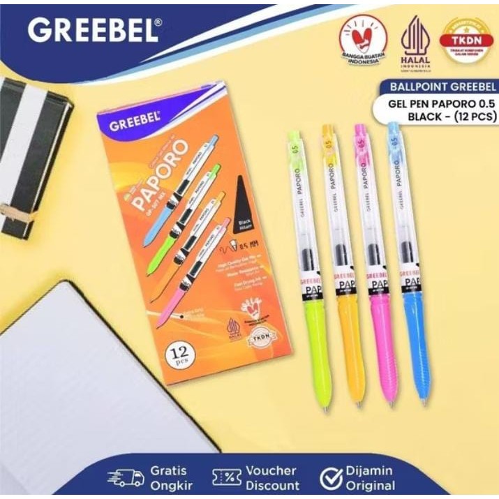 

( 1 PACK ) GREEBEL PULPEN GEL / Gel Pen GP- 507 Paporo MX 0.5 Hitam / Paporo Sweet Ballpen Pena