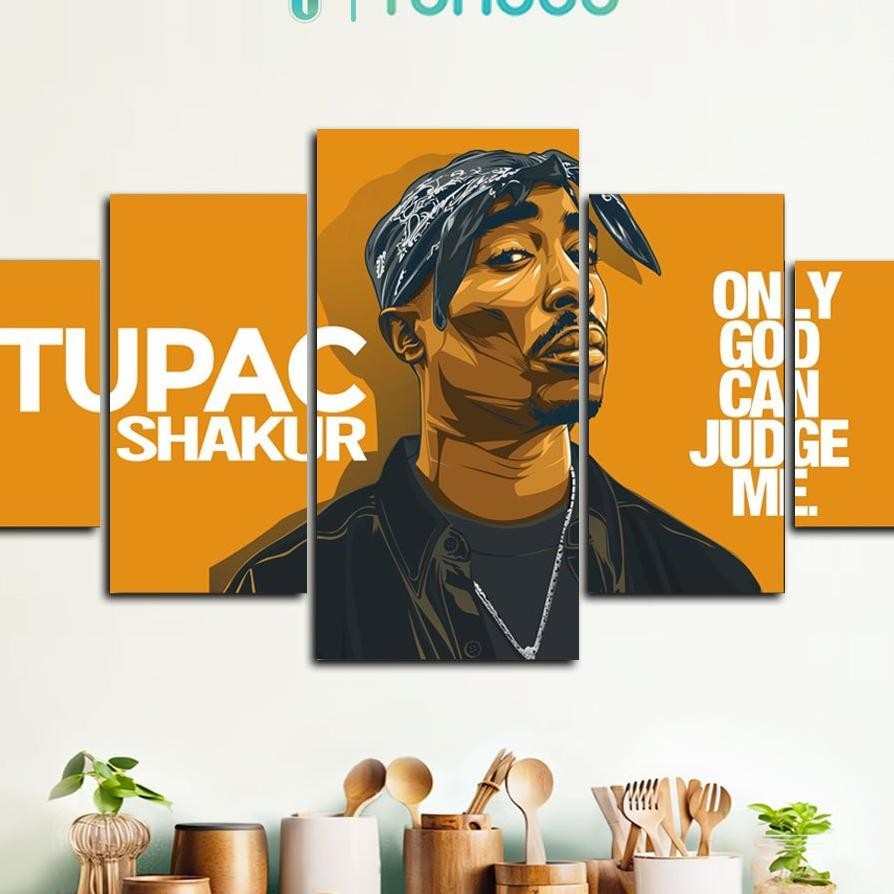 Pajangan Bingkai Foto Hiasan Dinding Band Tupac Shakur 5Pcs Poster Kayu Wall Decor