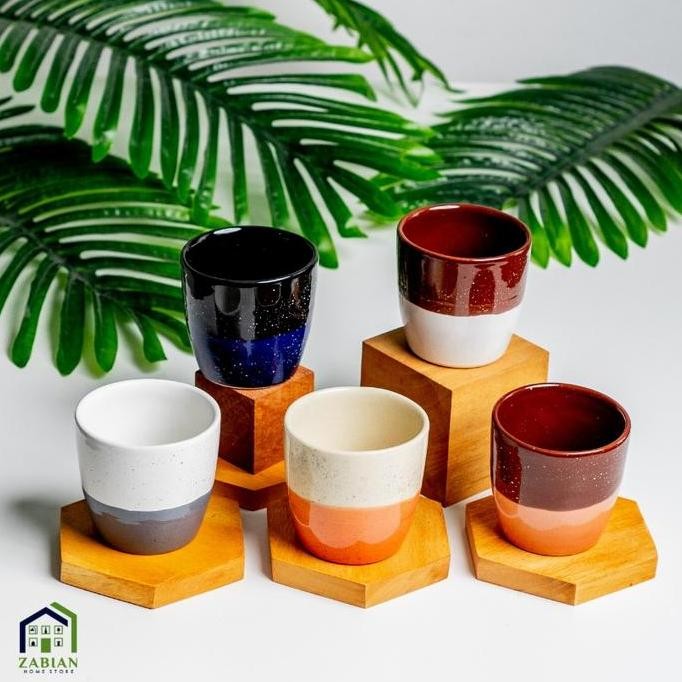 ZABIAN - NAWA | MUG GELAS KERAMIK TANPA HANDLE DUA WARNA UNTUK KOPI