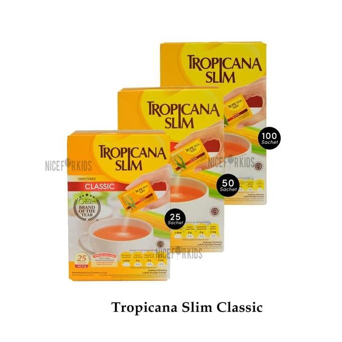 

Baru Tropicana Slim Sweetener Classic Box Isi 25, 50, 100 Sachet