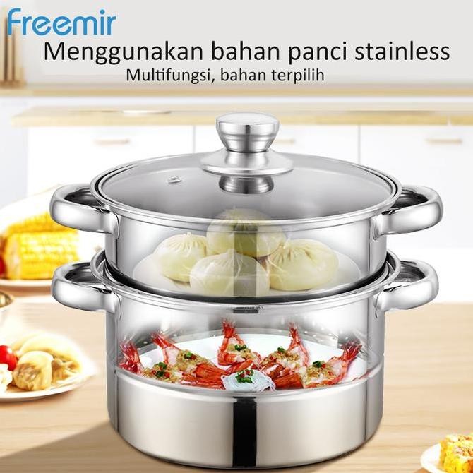 [Mega Sale] [Crehom Exclusive] Freemir Panci Stainless Kukus 2 Susun 26Cm Kukusan Anti Karat Stainle