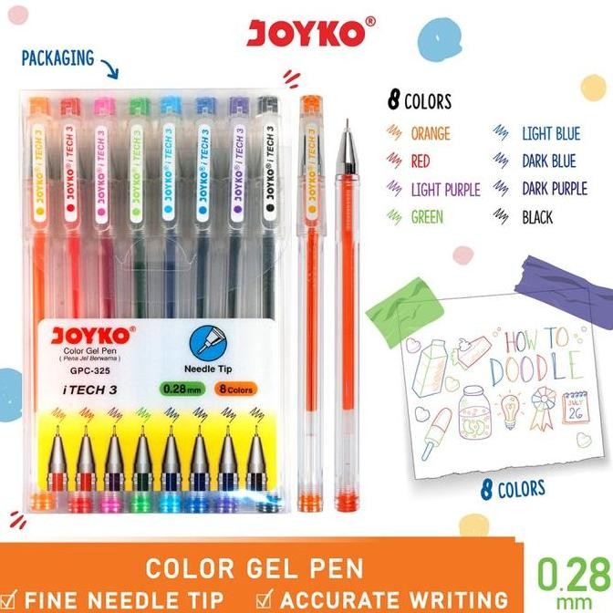 

Color Gel Pen Pulpen Pena Joyko Gpc-325 Itech3 1 Set 8 Warna 0.28 Mm