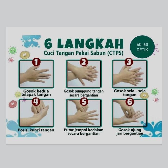 

stiker vinil sign 15x20 CARA 6 Langkah CUCI TANGAN PAKAI SABUN BERSIH