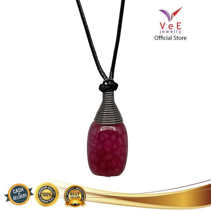 TERBARU Kalung Liontin Batu Giok Asli Cina Tabung Orange Pecah - Tali Tridatu