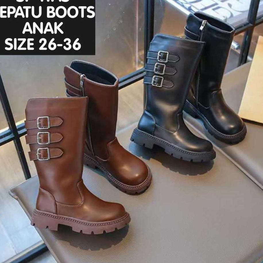 Lcjkt Sp Iyas Sepatu Boots Anak Panjang Bahan Kulit Sintesis Resleting Samping Size 2636