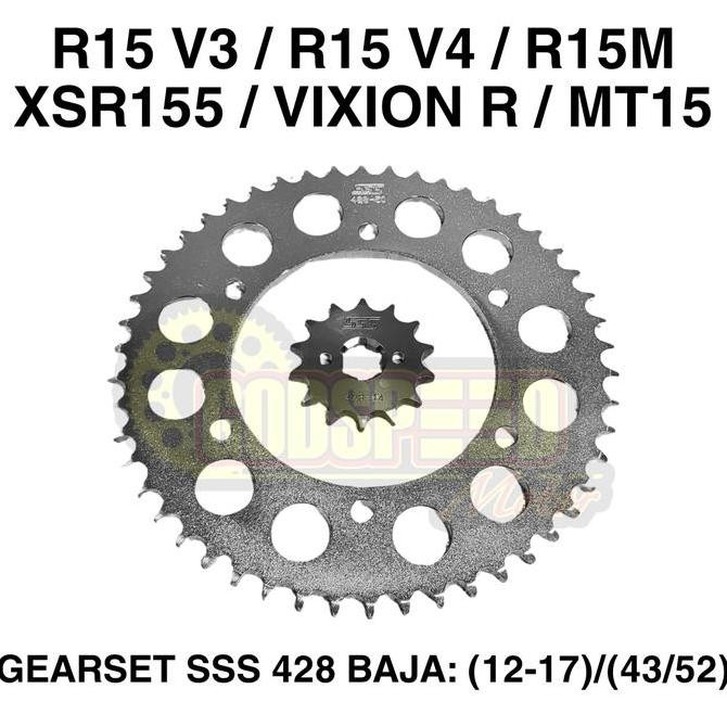 GEARSET SSS R15 V3 / VIXION V3 428 RANTAI SSS GOLD HSBT  GIRSET GIR SET GEAR SET ORIGINAL DAN TERPER