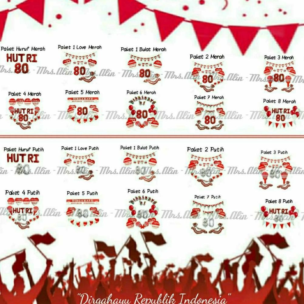 Fx-76 Paket Hut Ri 6 / Balon Dirgahayu Ri / Kertas Krep Merah Putih / Umbul Umbul Agustusan / Balon 