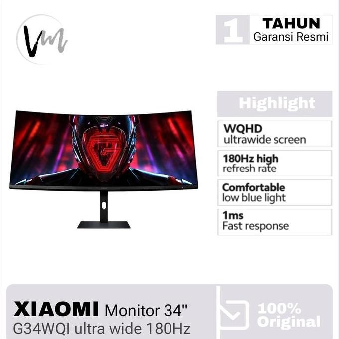 TERBARU - Xiaomi Monitor Curved Gaming MI Monitor 34 Inch 180Hz 34" WQHD G34WQi 34inch