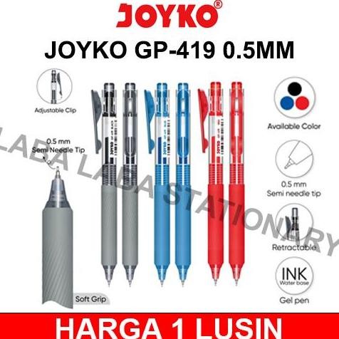 

Pen / Pulpen / Pena Gel Joyko Gp 419 0.5 Mm Soft Grip Karet Semi Needle Tip Ujung Jarum