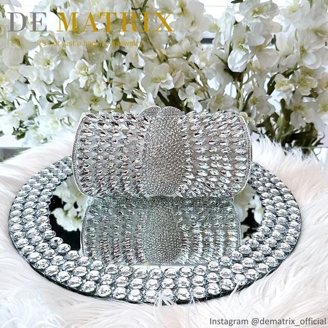 Tas Pesta Swarovski Silver Putih White Perak Wanita Party Clutch Swarovski Crystal Kristal Toronto Q