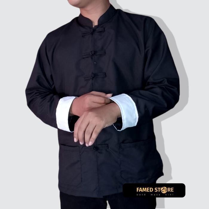 LFM Kemeja China Cheongsam Pria Warna Hitam - Kemeja Pria Cina Polos