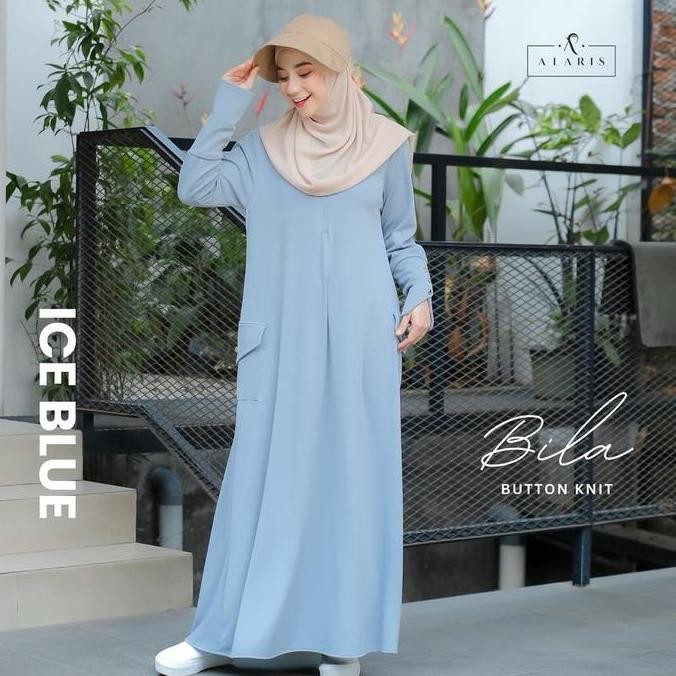 (Allthebest) Bila Button Knit / Gamis Sporty / Gamis Olahraga Syari / Gamis Kaos Rajut / Gamis Knit 