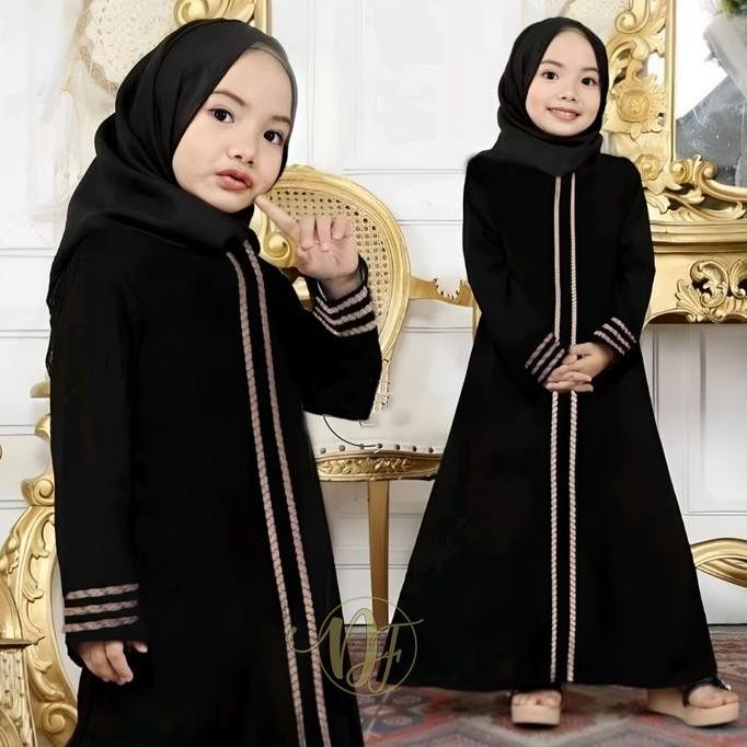 (Allthebest) Gamis Anak 3-12 tahun Abaya Turkey Jetblack / Pakaian Muslim Anak / Dress Muslimah anak