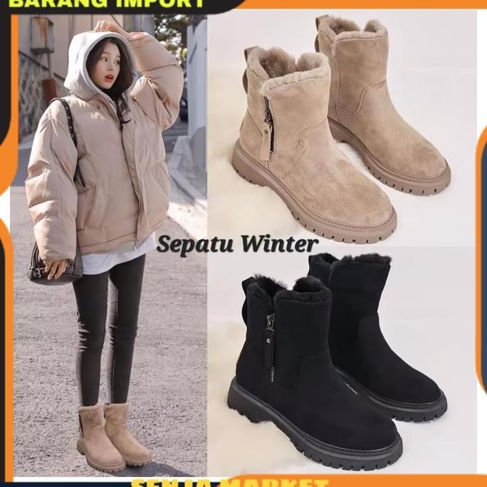 Sepatu Boots Boot Bot Winter Boots Musim Dingin Salju Import Wanita LB