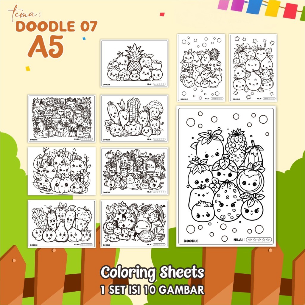 

(A5) KERTAS MEWARNAI ANAK - COLORING SHEETS KODE DOODLE 07 - LEMBAR MEWARNAI ANAK PAUD/TK/SD
