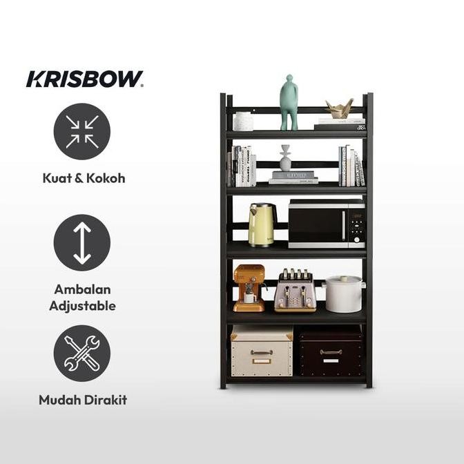 Krisbow Rak Besi 5 Tingkat Dengan Roda - Hitam