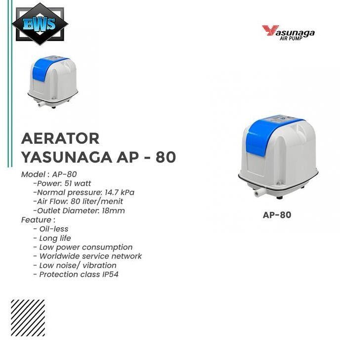 tersedia pompa aerator yasunaga ap-80 kolam ikan besar bioflok udara