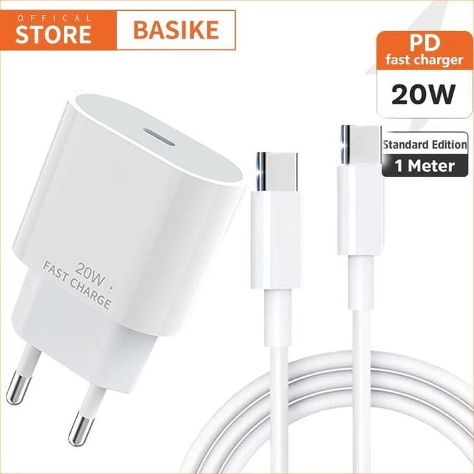 BASIKE Kabel Charger Type C PD 20W & Type C to C - Putih Berkualitas