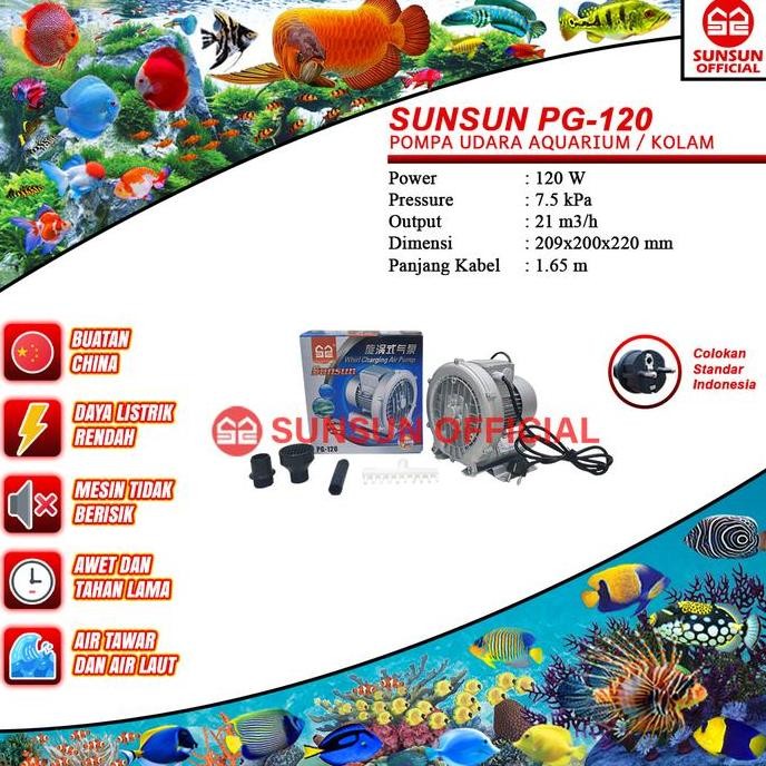tersedia sunsun pg series 120-1100 ring blower pompa udara kolam aquarium