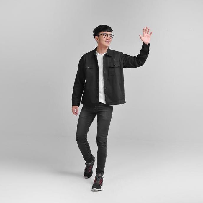 Promo Ineat Zaku Trucker Jacket Black - Jaket Outer Pria Hitam