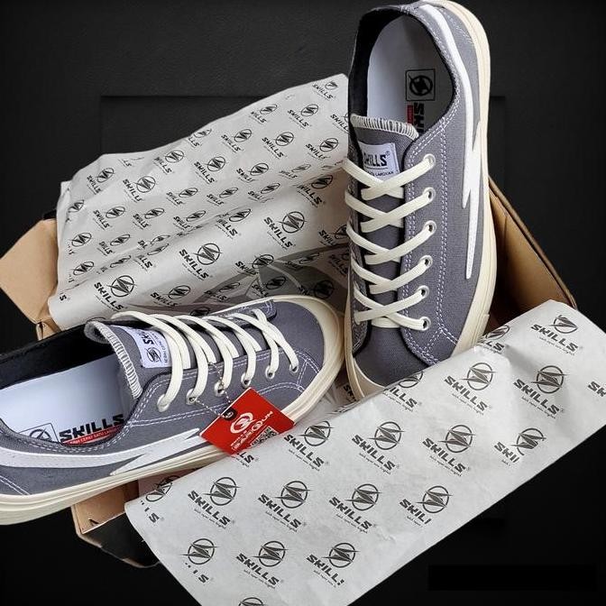 Murah Skills Barqun Enjoy - Classic Low Natural Grey Black White Sepatu Sneakers Casual Pria Wanita 