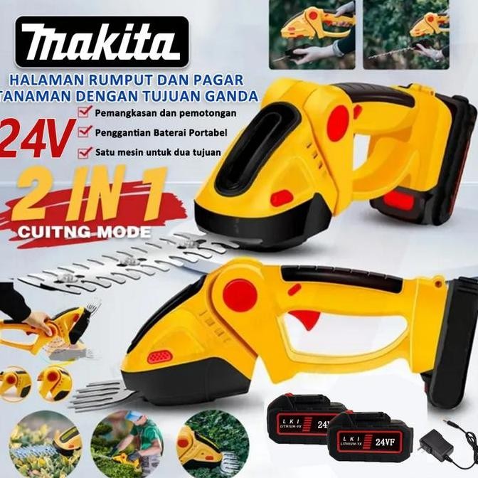 Makita 2X 24V Baterai 2In1 Alat Potong Rumput Elektrik Mesin Pemotong Rumput Cordless Garden Shear S