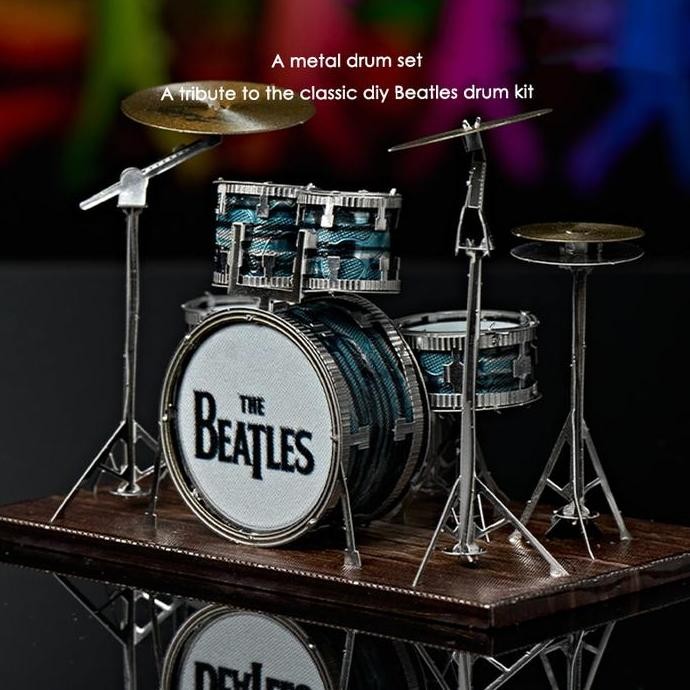 Mini Set Drum Model Kit Dapat Di Rakit-Miniatur DIY Alat Musik Set Drum Metal lj