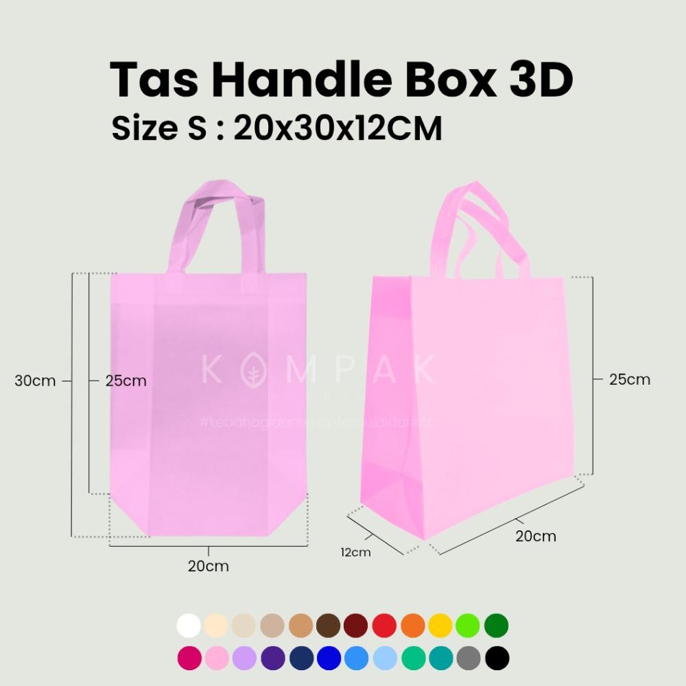 

1 KODI / 20 PCS - Tas Spunbond Press Handle Box 3D 20x30x12 cm Kantong Goodie Bag aSt