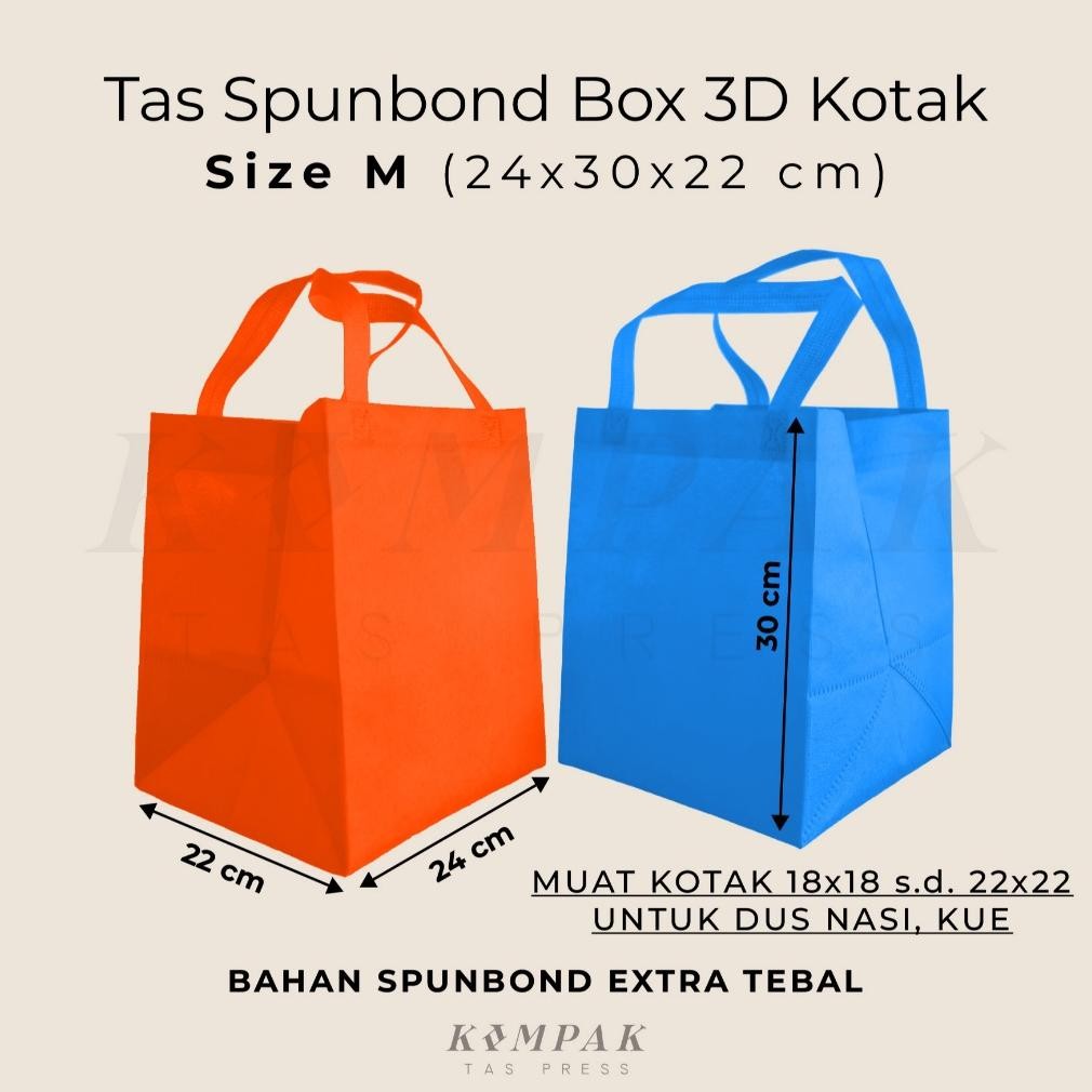 

1 Lusin/12 Pcs - Tas Spunbond Press Box 3D Kotak 24x30x22 Cm Kantong Goodie Bag Dus Kue Nasi Bento Hantaran 18x18 20x20 22x22 Cm aSt