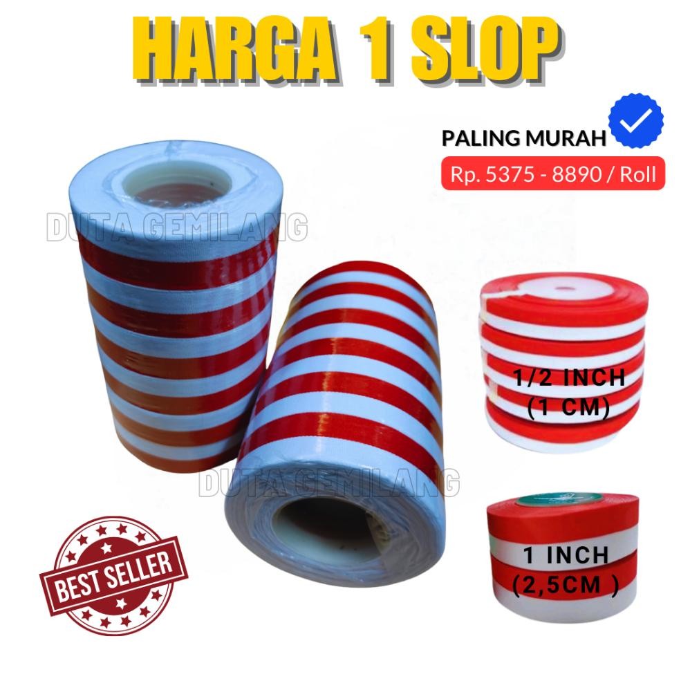 

1 Slop (5-10 Roll) - Pita Merah Putih - Pita Kain - Pita Satin - Pita Bendera Merah Putih - Duta Gemilang aSt
