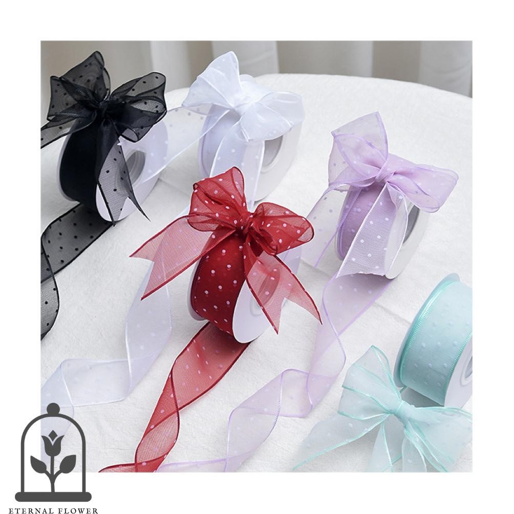 

(1Roll) Pita POLKADOT Korea Ribbon / Lebar 4cm Panjang 9Meter/Pita Organza aSt