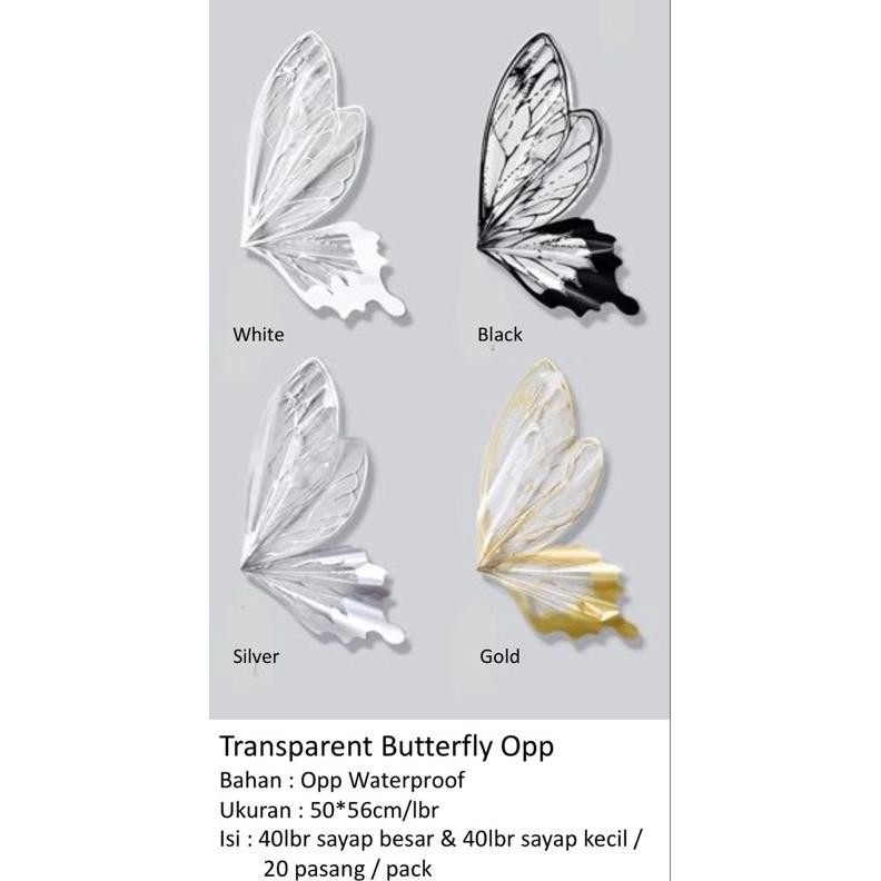 

(10set/40lembar) Transparent Butterfly Opp / Kertas Bunga Buket Wrapping Kupu-Kupu Cellophane aSt