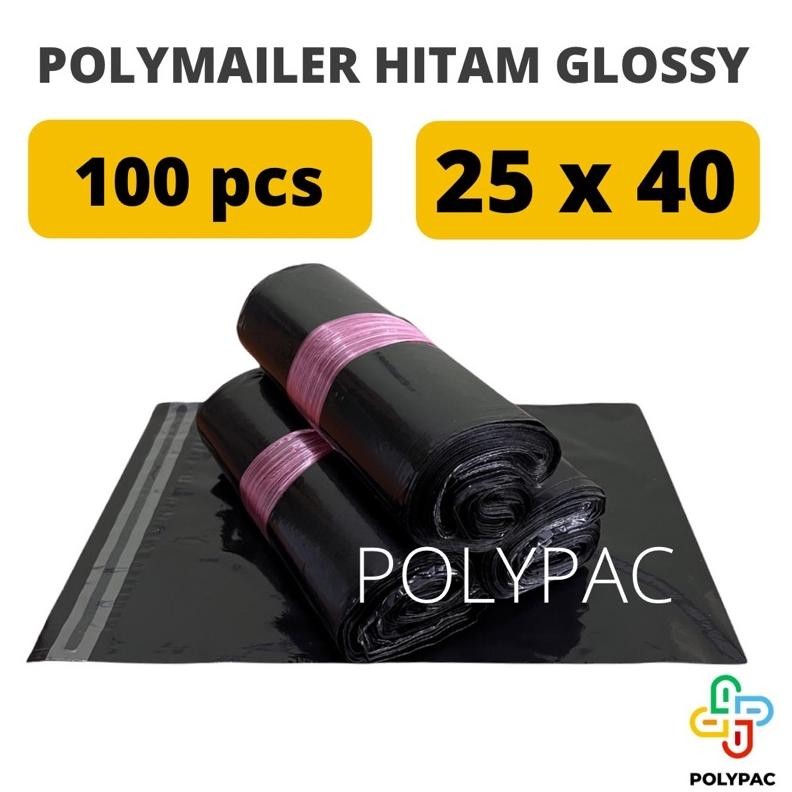 

Polymailer PE HITAM GLOSSY [25x40] isi 100 pcs - Polymailer Hitam Premium aSt