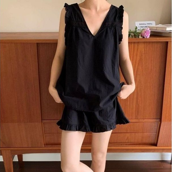 Lazy night Set Piyama Wanita Sederhana Seksi Tanpa Punggung Celana Pendek Pakaian Rumah Kasual