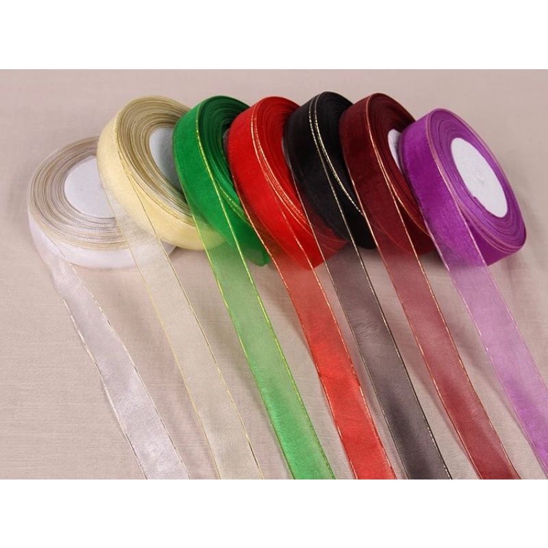 

( 3 Meter ) PITA ORGANDY LIST EMAS 25MM 1 INCH / 2.5 CM PITA ORGANDI / ORGANZA HIASAN HAMPER