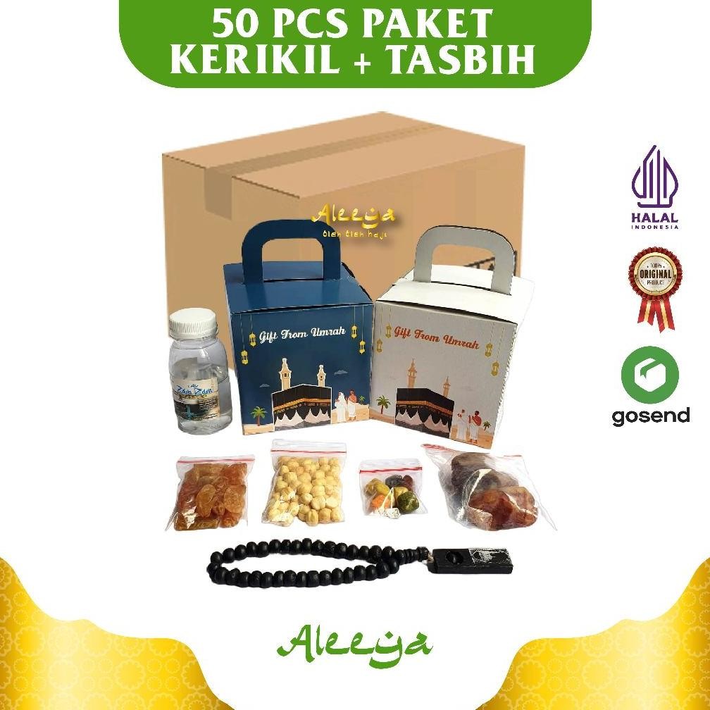 

Paket Oleh Oleh Haji Dan Umroh Dus Box + Coklat Kerikil + Tasbih Kayu Per 50 Pcs