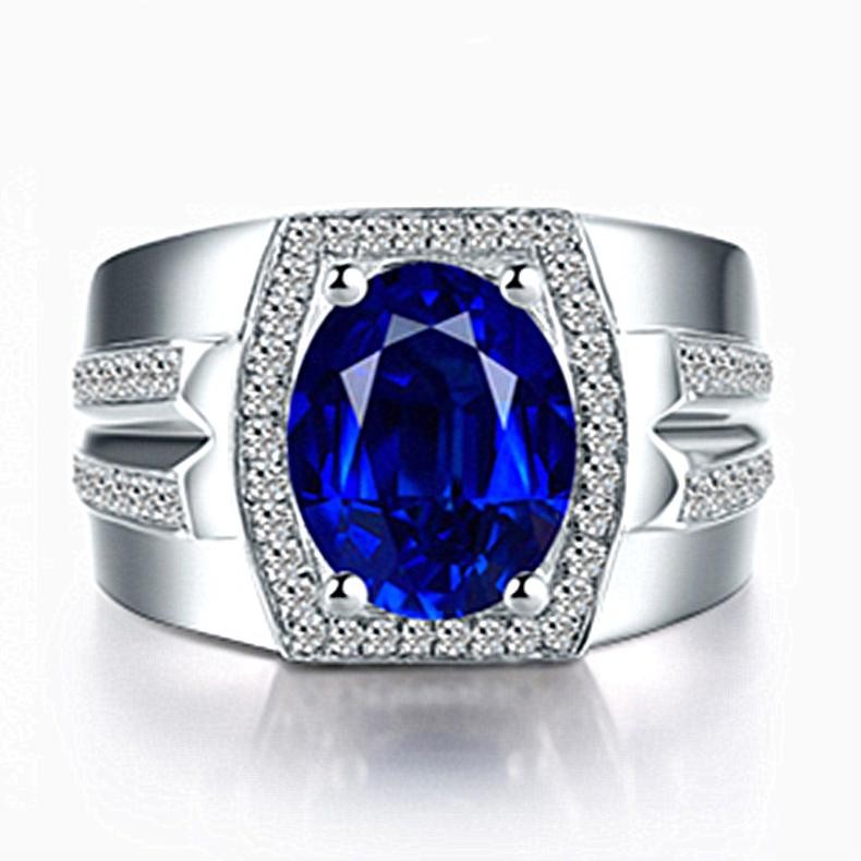 Cincin Warna Platinum Safir Cincin Aksesori Perhiasan Pria Wanita Perak Mode Berlian Kristal Biru Ri